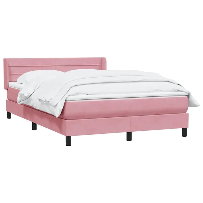 vidaXL - Boxspring - met - matras - fluweel - roze - 140x210 - cm