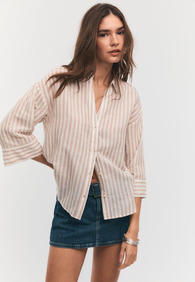 Stradivarius Kimonomouw overhemd linnenlook  Steen S