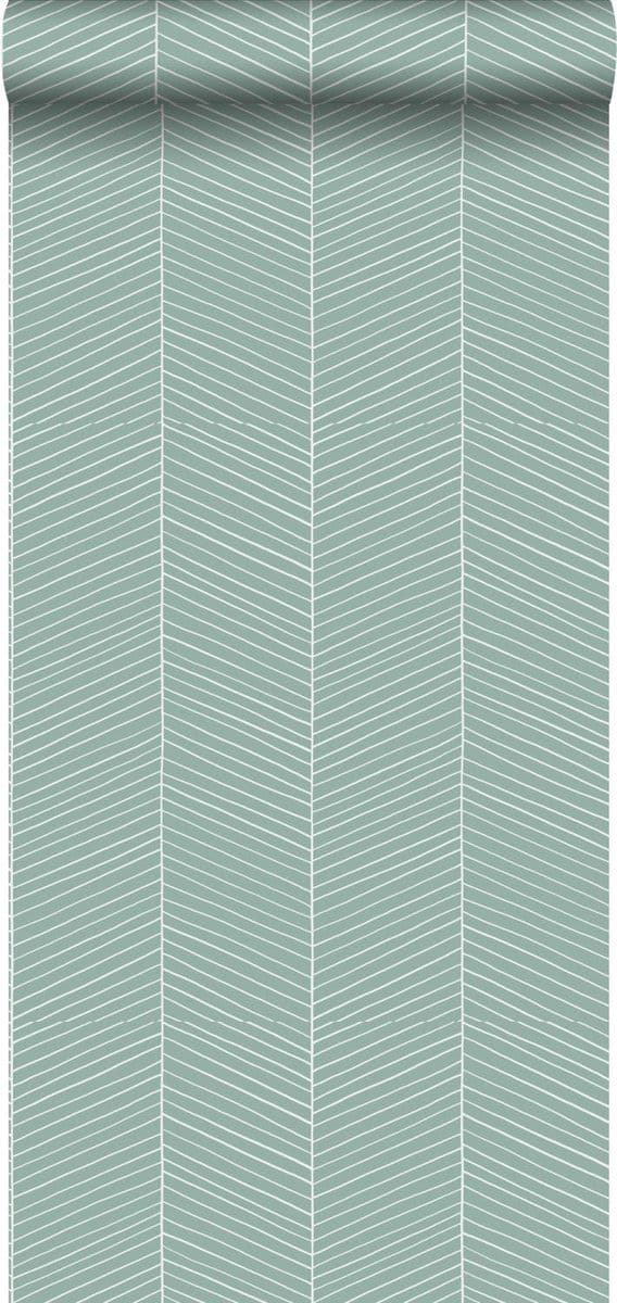 ESTAhome behang visgraat-motief vergrijsd mintgroen - 53 cm x 10.05 m - 139108