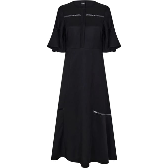 Boss Dames Dileina Maxi Crew Neck Skater Jurk (Zwart)
