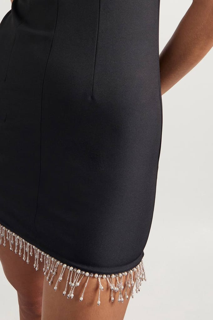 boohoo Dames Gestructureerde mini-jurk met parelversiering | Black | Maat: 6