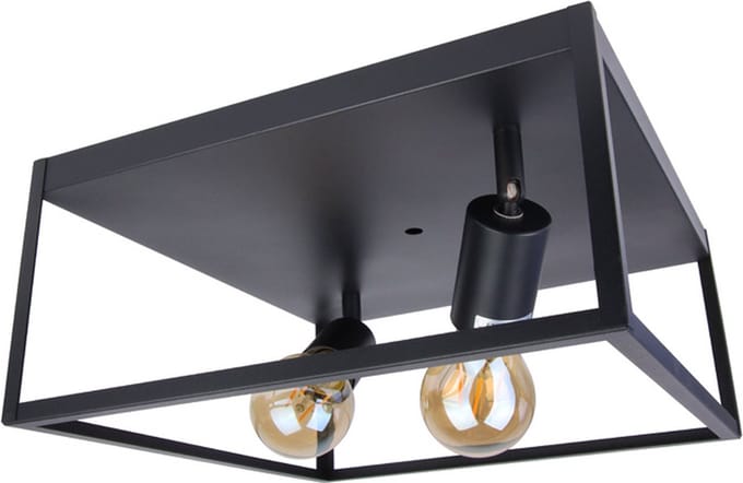 Stalen hanglamp - vierkant - 2 x E27 - mat zwart - dimbaar