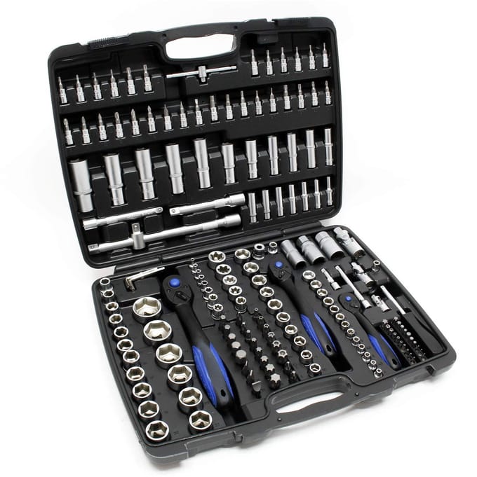 172-delige rateldoos doppen steeksleutel dopsleutel moeren 1/4" 1/2" 3/8 met koffer