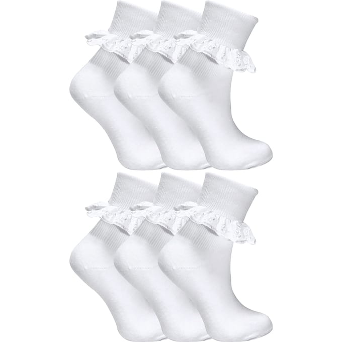 6-pack Babymeisjes Witte Zachte Franje Kanten Sokken