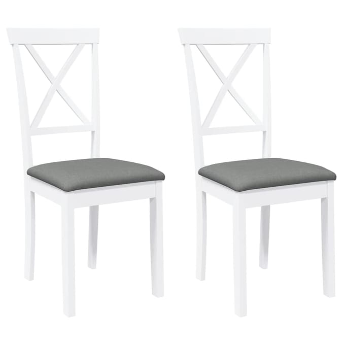 vidaXL Eetkamerstoelen met kussens 2 st massief hout rubber wit