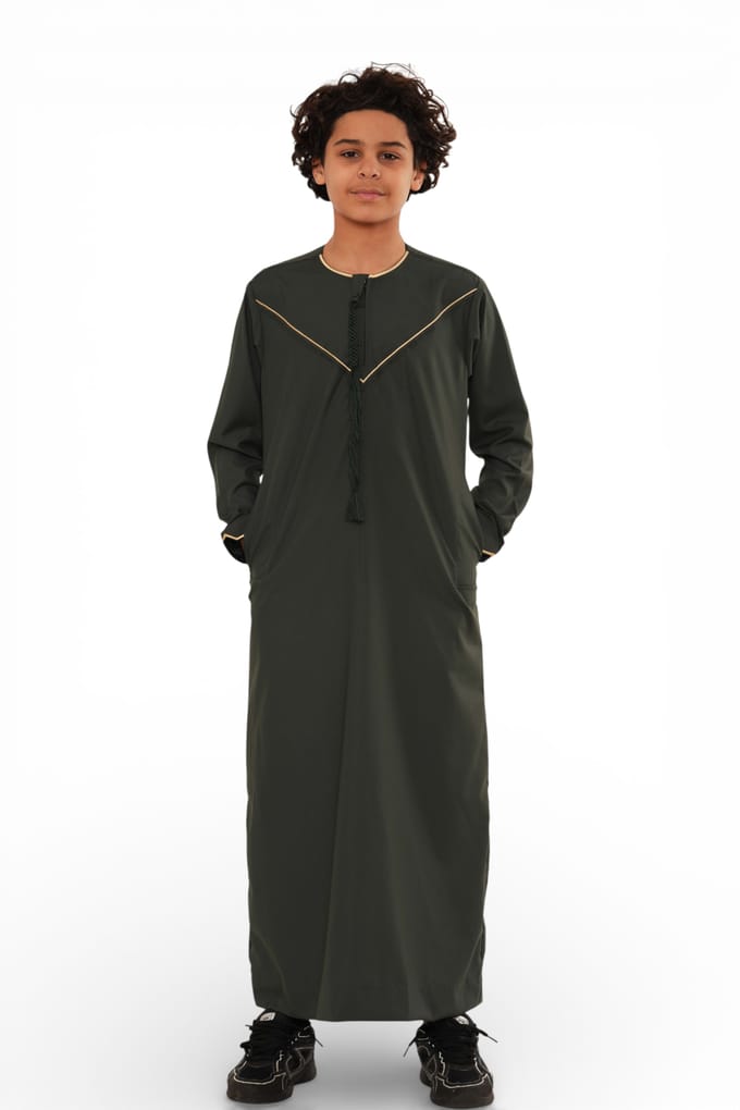 Kinderen Jongens Ramadan Olijfgroen Marokkaanse Jubba Robe Djellaba Eid Thobe - K-TT-006
