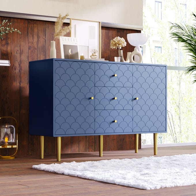 Dressoir - 120x40x83 cm - Commode met 2 Deuren en 3 Laden - Verstelbare Planken - Hout - Marineblauw