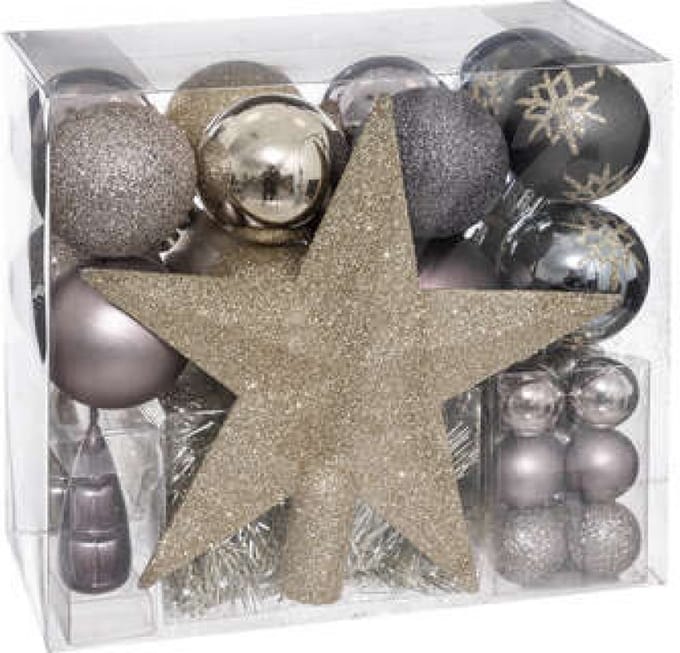 Feeric Lights & Christmas - Kerstballenset Met Ster - 44 st - Champagne Grijs Paars