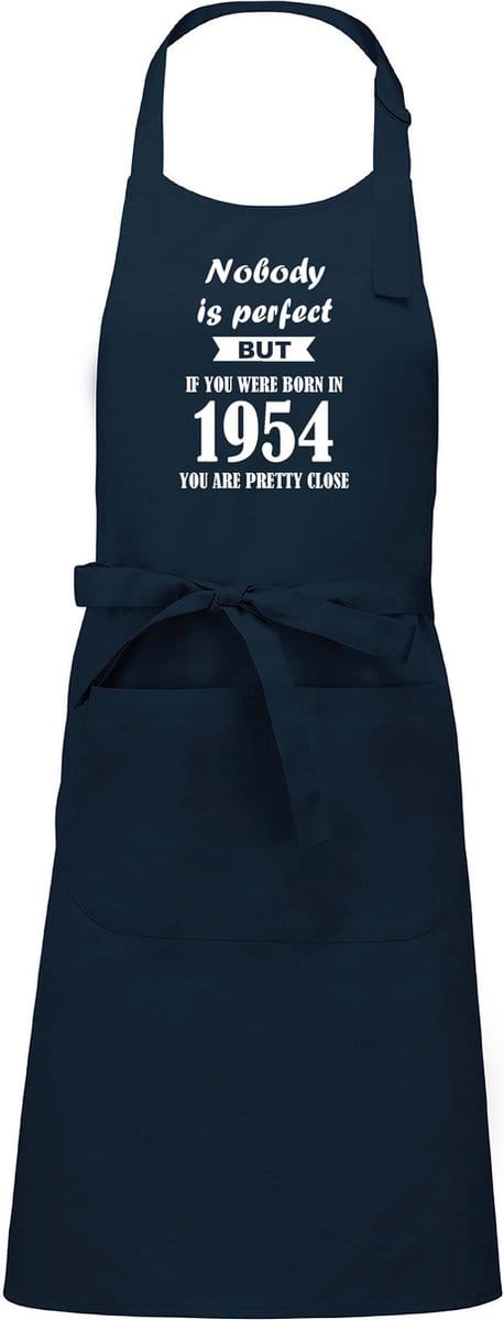 Mijncadeautje - Luxe schort - Nobody is perfect - 1954 - navy blue