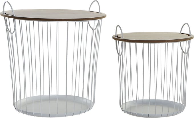 ITEM Bijzettafels - set van 2x - rond - wit - met handvatten - metaal en MDF - 43x46 cm