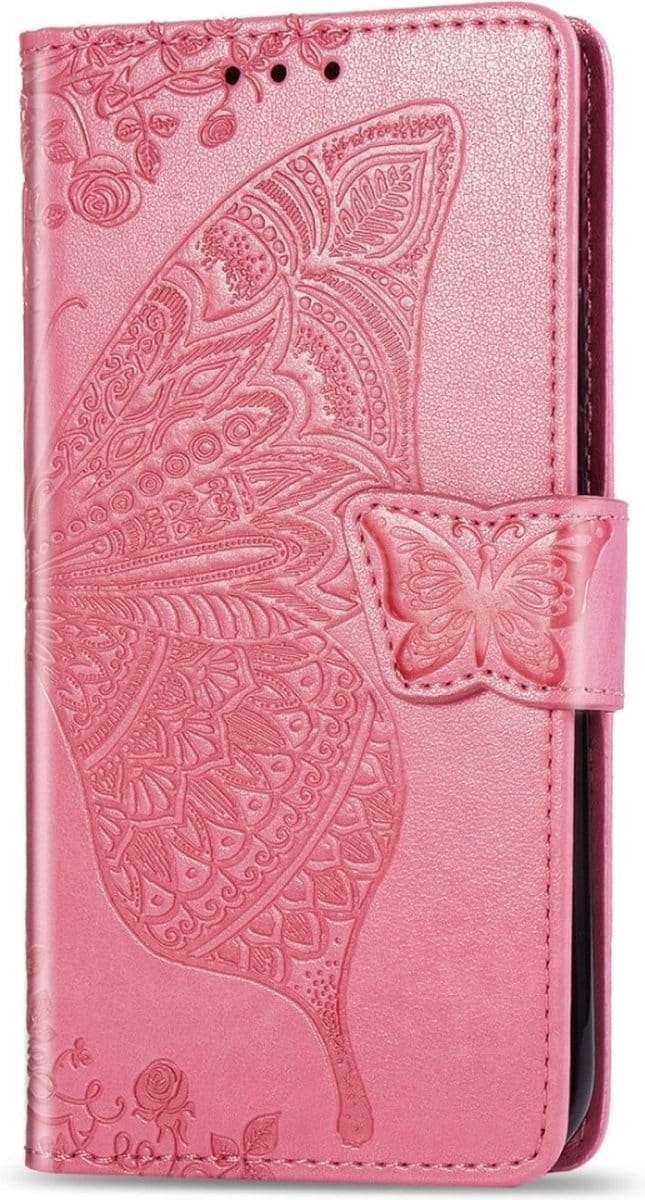 Hoesje geschikt voor iPhone 16 Plus - Bookcase - Pasjeshouder - Portemonnee - Vlinderpatroon - Kunstleer - Roze