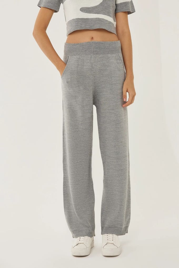 Hoge Taille Wijde Pijpen Gebreide Broek