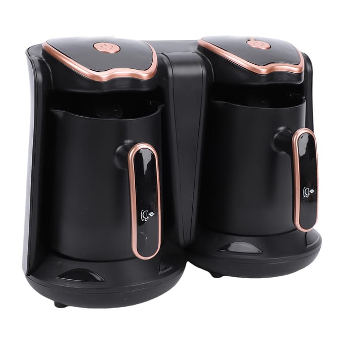 Turks Koffiezetapparaat 1200W Dubbel Compartiment Elektrisch Turks Koffiezetapparaat met 2 Kopjes voor Het Bereiden van Warme Dranken black