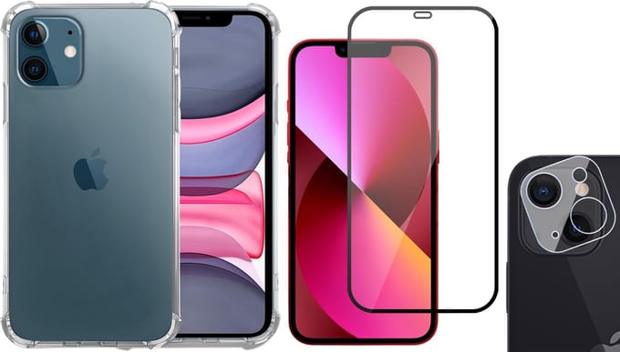 TechNow Shock Proof Backcover Hoesje geschikt voor iPhone 13 - Full Screenprotector en Camera Screen Protector - Transparant