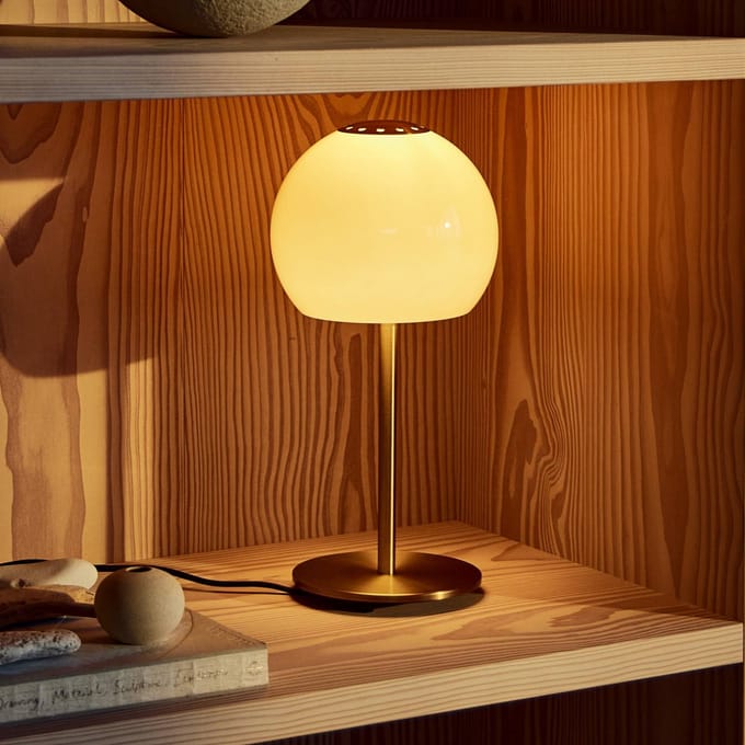 FRANDSEN Tafellamp Ball Glass, amber, glas, 37 cm, E14