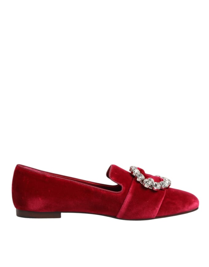 Dolce & Gabbana Rode Velours Kristallen Gespschoenen Flats