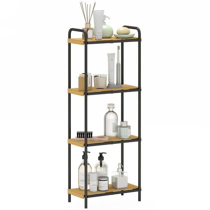 HOMCOM Badkamerrek - Bamboe - 41,5x21,5x106cm - Zwart