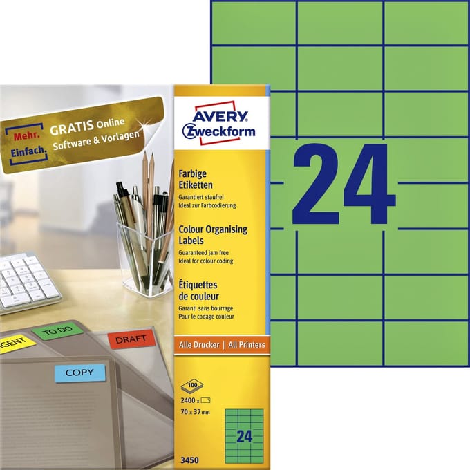 Etiket avery 3450 70x37mm groen 2400st | 5 stuks