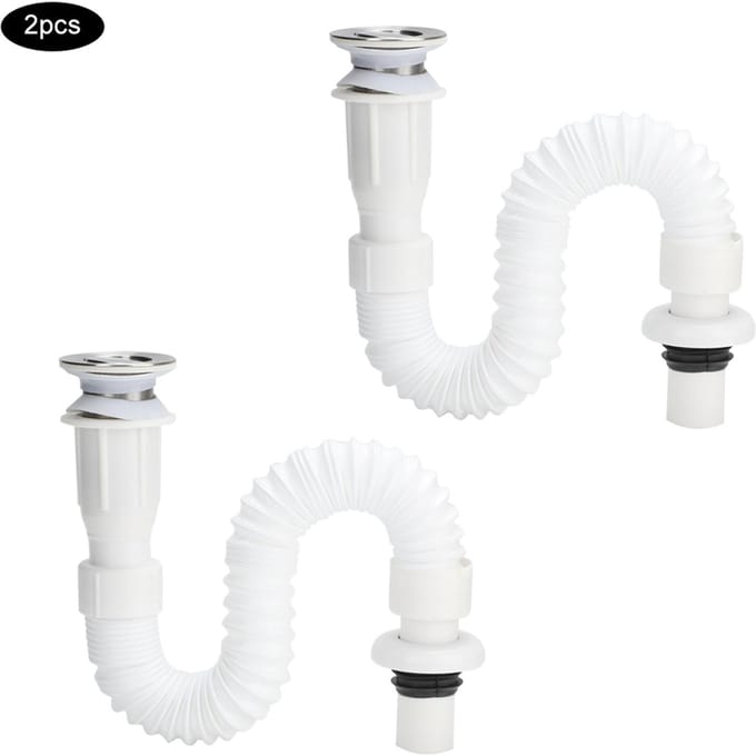 2 Stuks Kleptype Flexibele Badkamer Wastafel Waterafvoerslang Pijp Afvoeraccessoires white