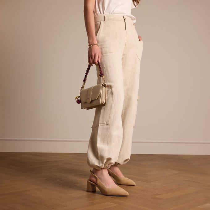 No Stress - Dames - Beige suède slingbacks - Maat 41