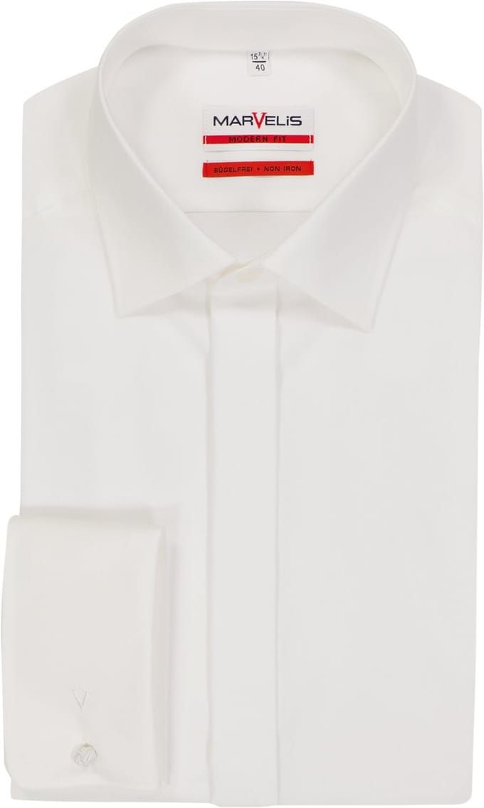 MARVELIS modern fit smoking overhemd - popeline - off-white - Strijkvriendelijk - Boordmaat: 43