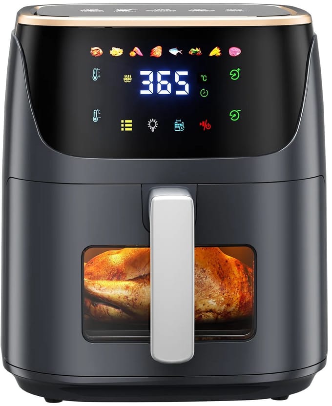 Zerova Airfryers 7L - Heteluchtfriteuse - Heteluchtoven - Digital Touchscreen - 8 Automatische Programma's - Kijkvenster - Zwart