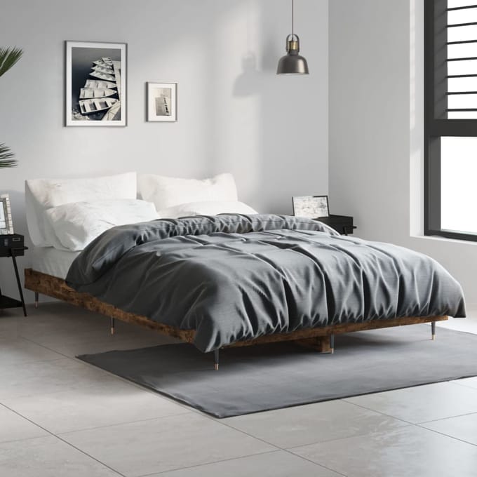 vidaXL - Bedframe - zonder - matras - hout - gerookt - eikenkleurig - 120x190 - cm