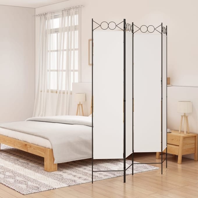 vidaXL - Kamerscherm - met - 4 - panelen - 160x200 - cm - stof - wit