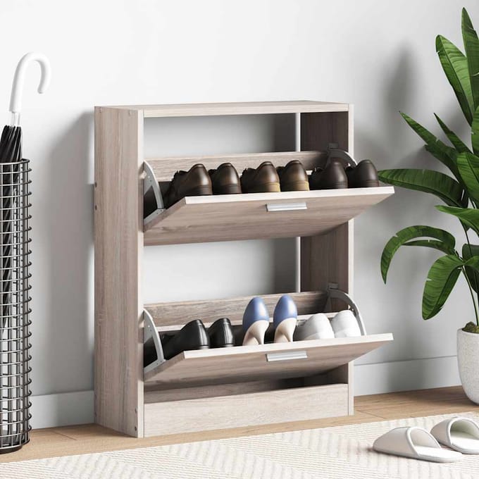vidaXL - Schoenenkast - met - 2 - vakken - eiken-look - hout