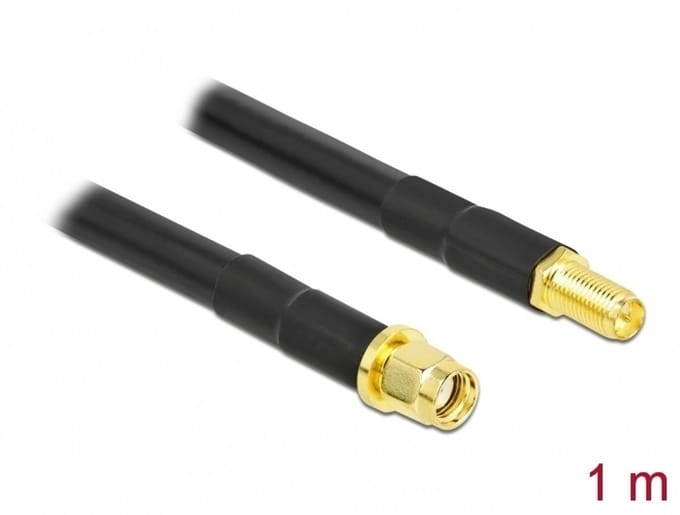 Delock WiFi-antenne Aansluitkabel [1x RPSMA-stekker - 1x RPSMA-bus] 1 m Zwart