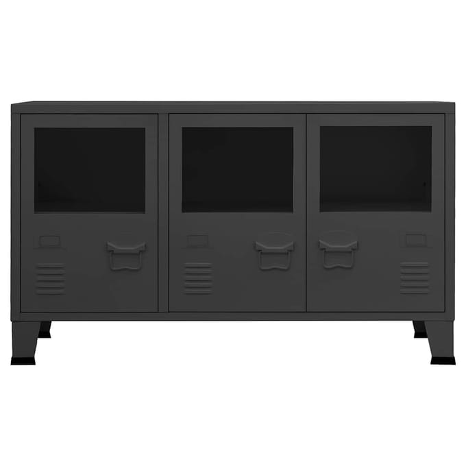 vidaXL - Dressoir - industrieel - 105x35x62 - cm - metaal - en - glas - antracietkleur