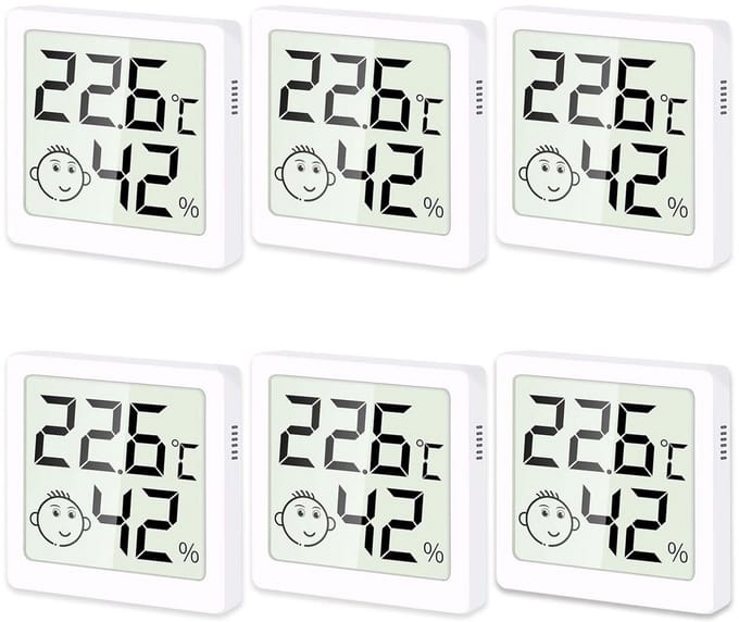 6-pack Digitale Luchtvochtigheid en Temperatuurmeters met Smiley Indicator