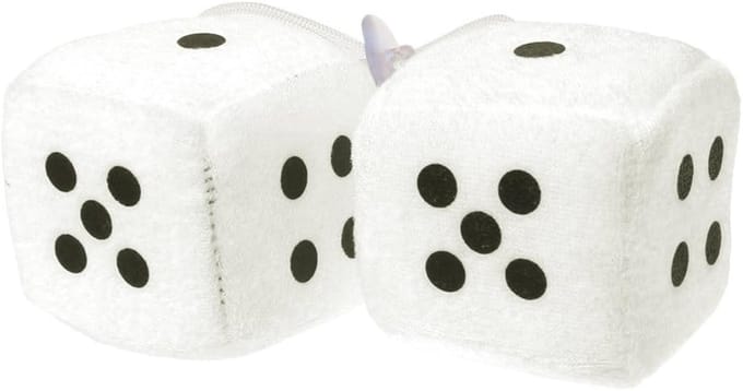 Fuzzy Dobbelstenen - Auto Hanger - Auto Interieur - Met Zuignap - 6x6x6 cm - Wit
