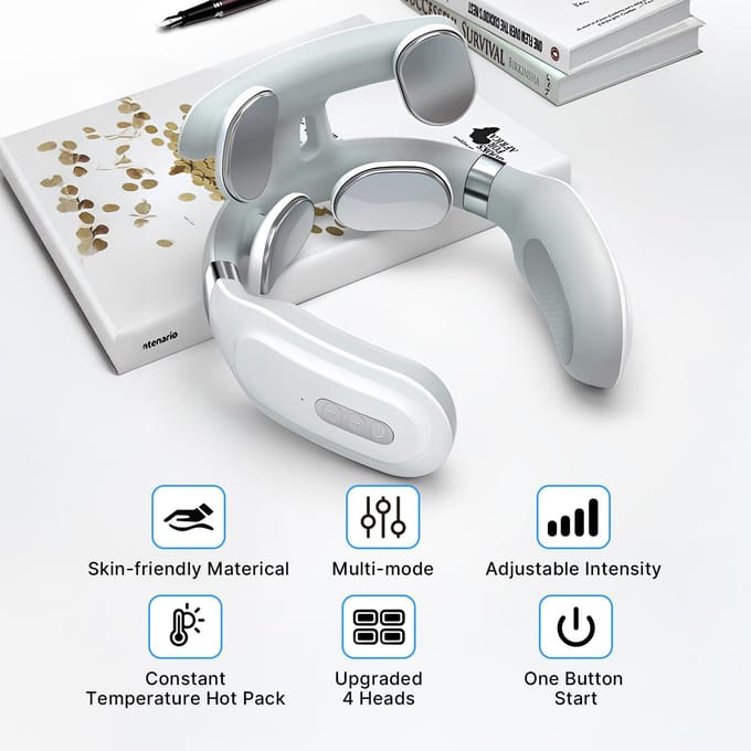 Draagbare Nek Schouder Massager Diepe Weefsel Kneed 4 Modi 16 Intensiteiten USB Oplaadbaar Ergonomisch Ontwerp US Plug gray