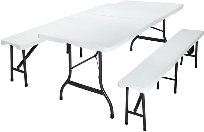 Casaria Picknickset Inklapbaar – 2 Banken 1 Tafel 180 cm – Wit