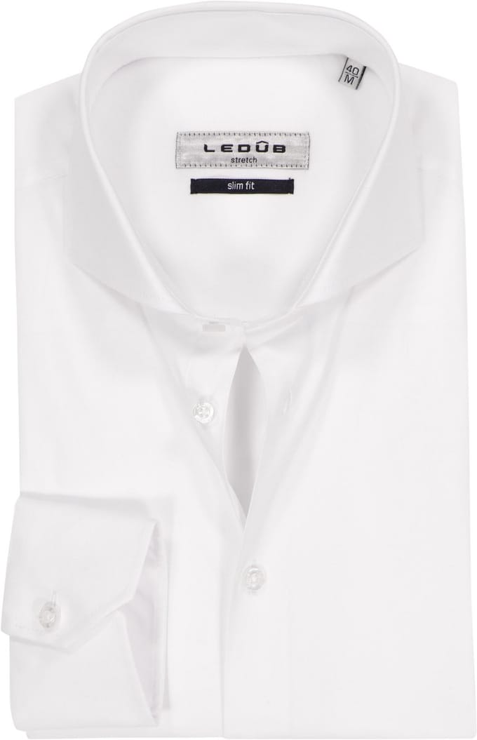 Ledub slim fit overhemd - mouwlengte 72 cm - popeline - wit - Strijkvriendelijk - Boordmaat: 40 (EU maat: M)