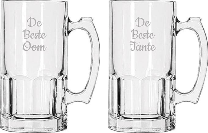Gegraveerde Bierpul 1ltr De Beste Tante-De Beste Oom