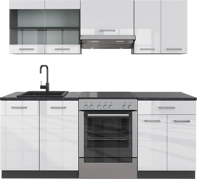 Vicco R-Line Complete keukeneenheid – 200 cm, WB Antraciet Wit hoogglans/antraciet
