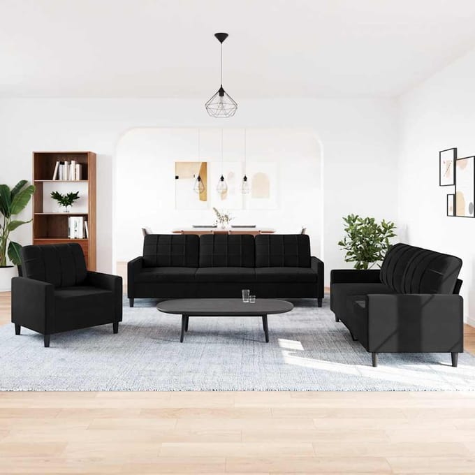 vidaXL - 3-delige - Loungeset - met - kussens - fluweel - zwart
