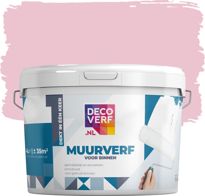 Decoverf muurverf mat marshmallow roze, 4L