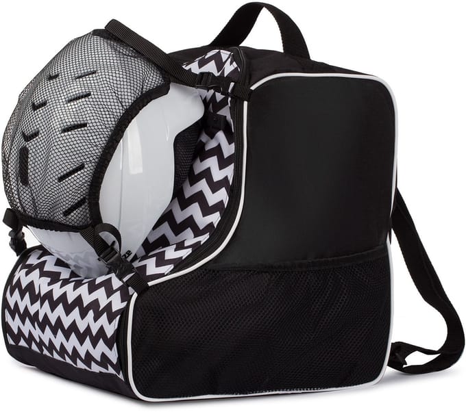 FEROCITY Skischoenentas Premium - Skischoentas met afneembare helmzak - Waterdicht - 41 x 29 x 35 cm - Zig Zag met net