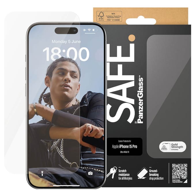 PanzerGlass Screenprotector geschikt voor Apple iPhone 15 Pro Glazen | PanzerGlass SAFE Screenprotector - Case Friendly