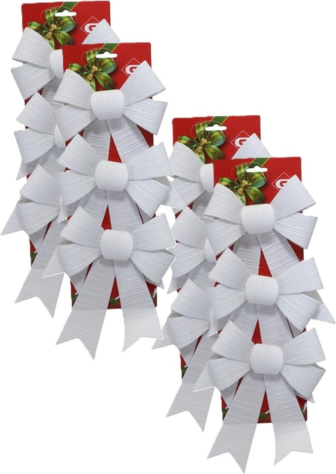 Gerimport Kerst ornamenten strikken - 12x st - wit - 15 x 24 cm - kerstboomstrikjes