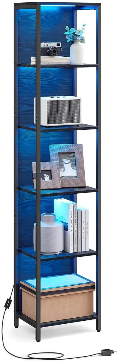 UrbanSelect Boekenkast - Open kast - 6-Laags - Tot 29kg Draagvermogen per Plank - Geïntegreerde LED-verlichting - Stalen Frame -