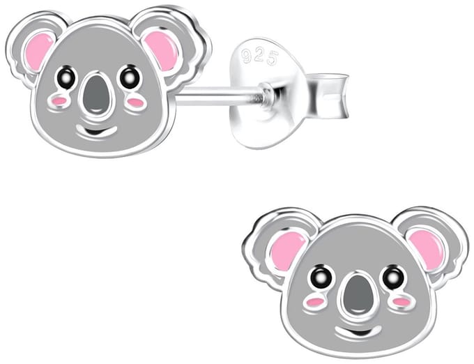 Joy|S - Zilveren koala oorbellen - 9 x 6 mm - grijs met roze oortjes - sterling zilver 925 - kinderoorbellen
