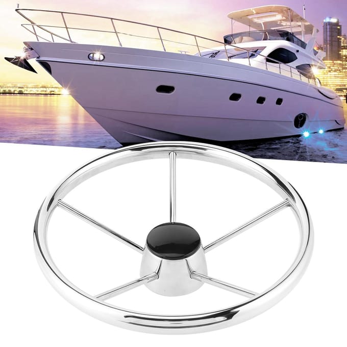 13?12 Inch 5?Spaken Vaartuig Boot Stuurwiel Roestvrij Staal Spiegelpolijsten Accessoire white