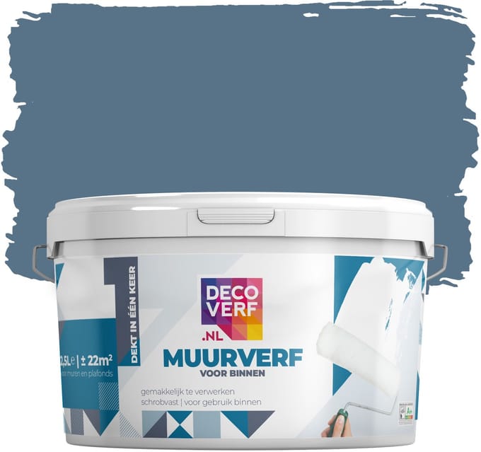 Decoverf muurverf mat pruisisch blauw, 2.5L