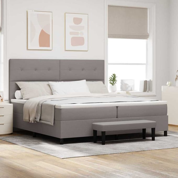vidaXL - Boxspring - bed - met - hoofdeinde - Taupe - 200 - x - 200 - cm - Stof