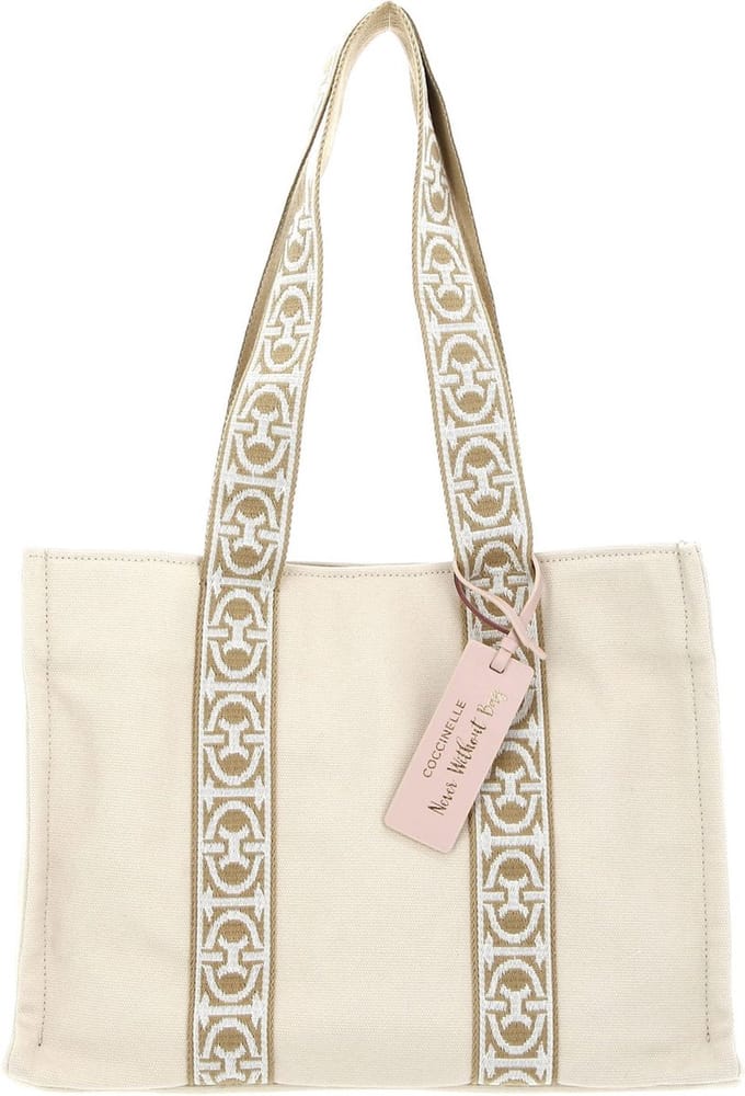 COCCINELLE Schoudertas Never Without Bag Ribbon Handbag Canvas Fabric Natural Beige