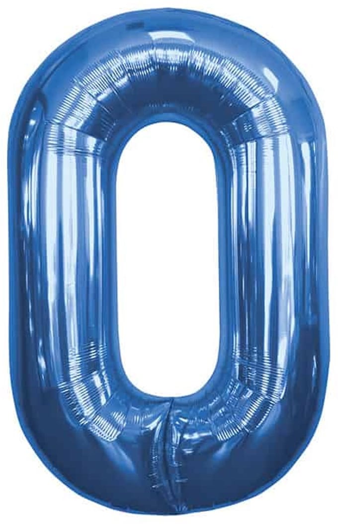 Folieballon Cijfer 0 Blauw - 86 cm